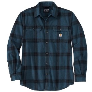 Camisas De Trabajo Carhartt Loose Fit Heavyweight Flannel Long Sleeve Plaid Hombre Azul Marino | HGIZCW-539